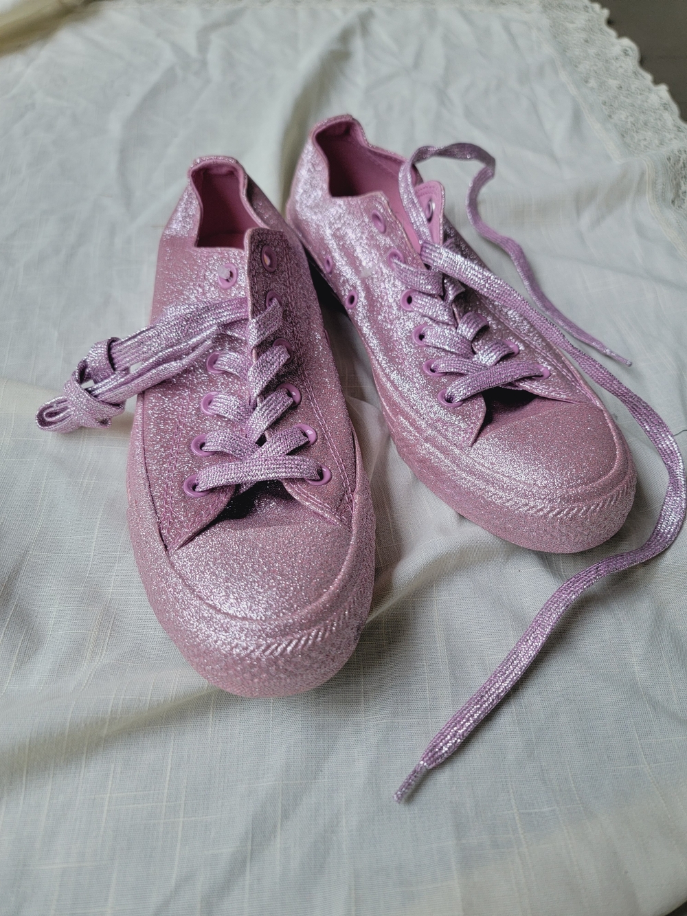 Converse Pink Glitter Low-Top Sneakers Chucks Kicks Nwob Pls See All Pics - Picture 2 of 14